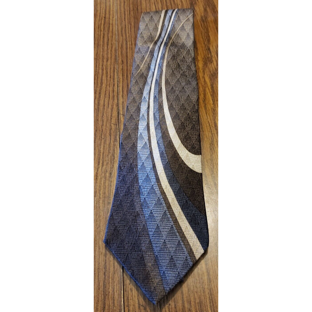 Arrow Tie 100% Italian Silk Abstract All Over Design Blue/ Brown/ Black